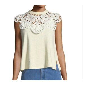 See By Chloé Women's Sz S Neutral Ivory Lace Appliqué Top